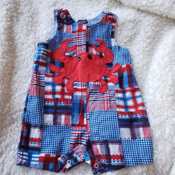 Mud Pie Other - Mudpie Crab Red White Blue Patchwork Romper 12-18m